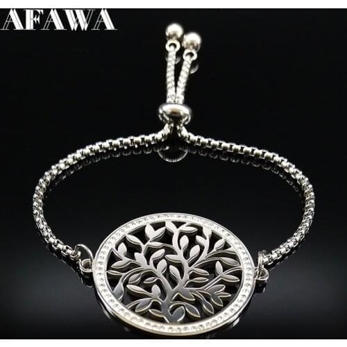 2021 Fashion Tree of Life Crystal Stainless Steel Women Silver Color Bracelets Bangles Jewelry pulseira feminina B18323S02
