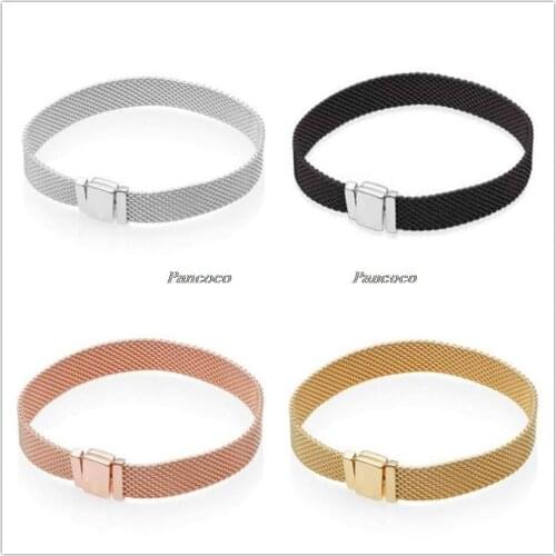 925 Sterling Silver Bracelet Rose Gold Woven Mesh Reflexions Bracelets Bangle Fit Women Bead Charm Diy Fashion Jewelry