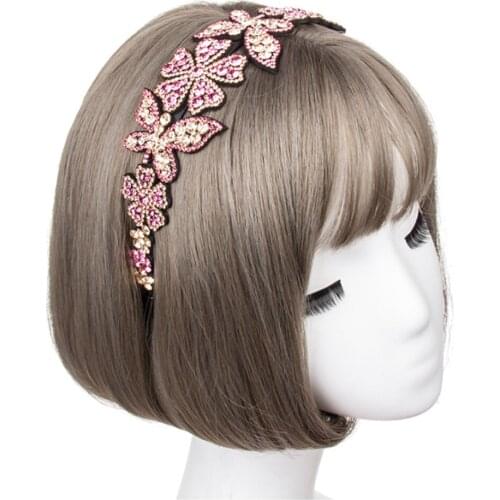 Sweet Butterfly flowers Head Wear Luxury Headband for Women Rhinestone Non-slip Border Girl Hairpin Fancy Hair Accessorie Gift