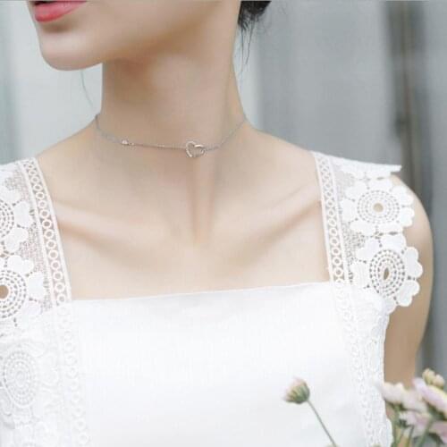 Top Quality Silver Plated Clavicle Necklace For Women Jewelry Luxury Crystal Heart Pendant Necklaces Girl Accessories
