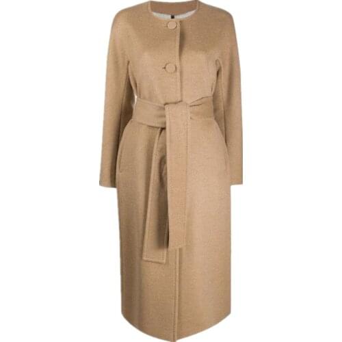 Winter Women Coat Casual o-neck Woolen Female Coat Fashion Warm belted Solid Plus Size Long Outwear