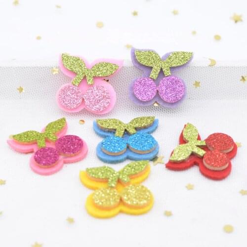 12Pcs 30*28mm Padded Glitter Fruit Cherry Applique for DIY Hat Shoes Headwear Girl Hair Clips Bow Decor Accessories Patches L15