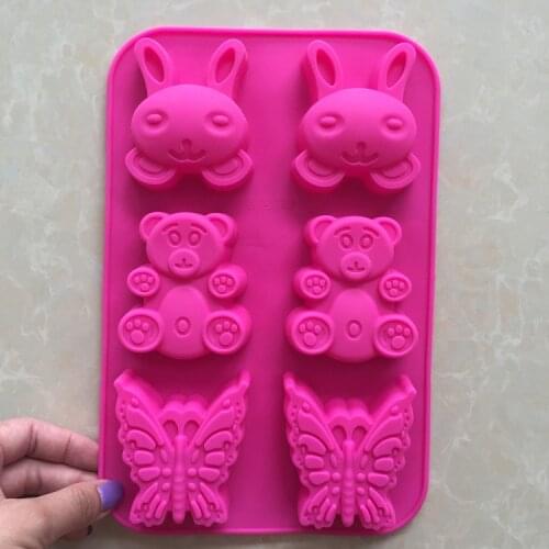 25.7*16.7*3cm Butterfly Rabbit Bear Forms Silicone Cake Mold Biscuit Baking Tools Soap Making Mould Kitchen Bakeware E036