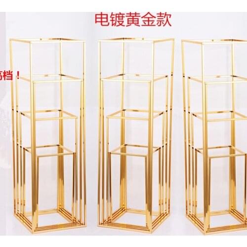 4pcs/set wedding Square Pillar Gold Iron geometric placed props road lead T station supplies rectangle wedding plinth