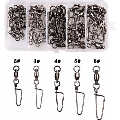 45Pcs/Box Black Ball Bearing Fishing Swivel Set With Coastlock Snap Ball Bearing Swivel Fishing Lure Hook Line Connector