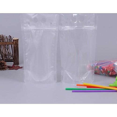 500pcs Water Bottles Plastic Drink Pouches Bags with Straws Zipper Non-Toxic Disposable Drinking Container Party Tableware W0301