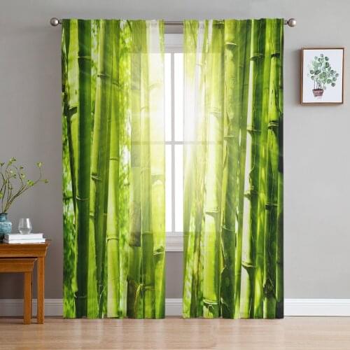 Bamboo Forest Sunlight Green Plants Tulle Curtains for Living Room Decoration Modern Chiffon Sheer Voile Kitchen Bedroom Curtain