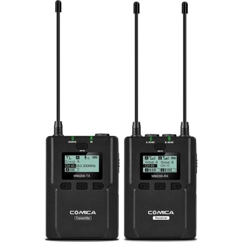 CoMica CVM-WM200C Pro Wireless Metal Microphone 1 Transmitter 1 Receiver 120M Recording for DSLR Camcorder Video by Batteries