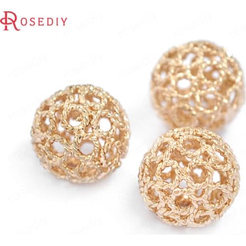 D393)6 pieces 12mm 24K Champagne Gold Color Plated Brass Hollow Twisted Round Spacer Beads High Quality Diy Jewelry Accessories