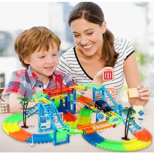 Electronic Car Railway Magical Glowing Race Track Car Children Racing Speed Pipe Flexibl Track Led Flashing Light Up DIY Toy