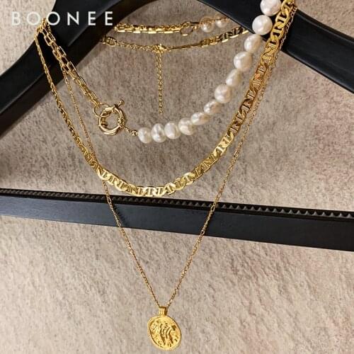 European and American chains pearls gold coins pendants stacked necklaces female fashion
