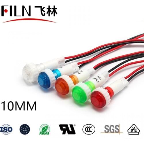 FILN thread plastic high quality 10mm 12v 24v 36v 110v led signal light white blue yellow pilot lamp