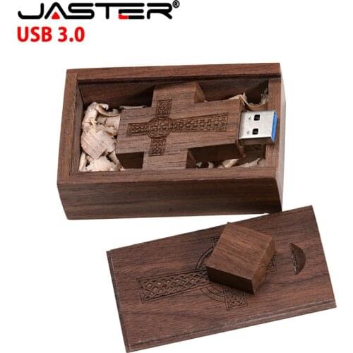 Free custom logo USB 3.0 pen drive 128G Cross USB flash drive Wooden box pendrive Key chain Memory stick Creative wedding gift