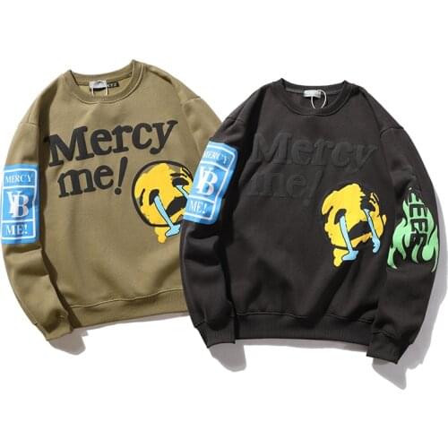 Kanye West Letter Puff Fleece Oversize Sweatshirt Men and Women O Neck Stranger Things Autumn Hoody Streetwear Casual Hoodies