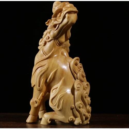 Boxwood Carving Chinese Real Wood Home Decoration Small Gifts Ward Off Evil Lucky Animal Sculpture Roar To The Sky Home Decor