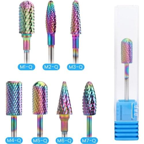 7Type Nail Drill Bits For Electric Drill Manicure Machine Accessory Rainbow Tungsten Carbide Ceramic Milling Cutter Nail Files