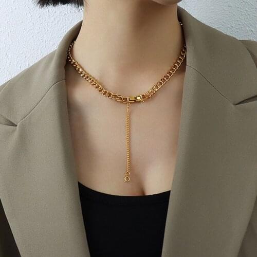 Good Quality New Stainless Steel Jewelry Ins Tassel Buckle Thick Chain Bracelet Fashion Lovers Bracelet With Necklace For Women