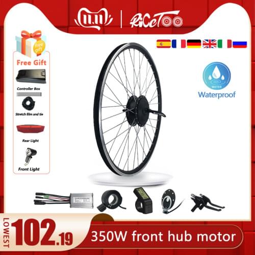 RICETOO 36V/48V 350W Ebike Conversion Kit Front Drive Hub Motor Electric Bicycle Motor Wheel KT Display Whole Waterproof Cable