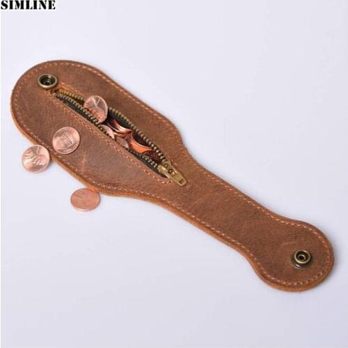 Genuine Leather Coin Purse Bag Boston Racket Sap Jacksap Men Vintage Crazy Horse Cowhide Self Defense Multi Function EDC Wallet