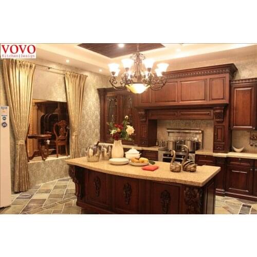 Birch solid wood kitchen cabinet with curvy countertop for island