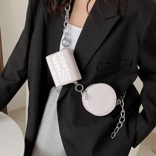 Small Chain 2PCS/SET Shoulder Bags for Women Alligator Crossbody Bags Ladys Luxury Pu Leather Waist Bag Mini Purses and Handbags
