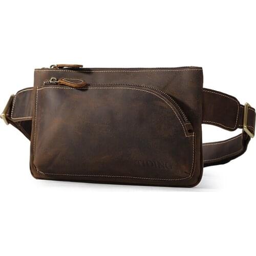 Waist Packs Bags Real Leather For Man Fashion Vintage Travel Casual Shoulder Bag Male