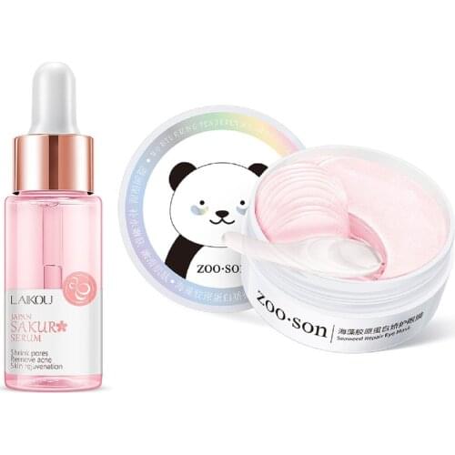 Face Cherry Blossom Essence Moisturizing Collagen 60Pcs Eye Patches Serum Facial Mask Beauty Skin Care Set Acne Treatment