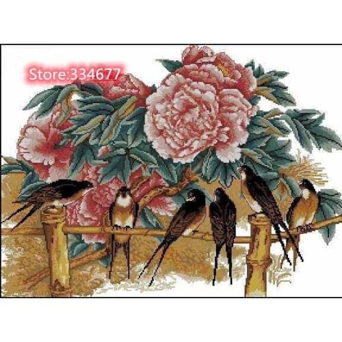 Swallow, peony flower, bird Sewing kit Top Quality Embroidery Needlework 14CT Unprinted Art Cross Stitch Kits DIY Handmade Decor