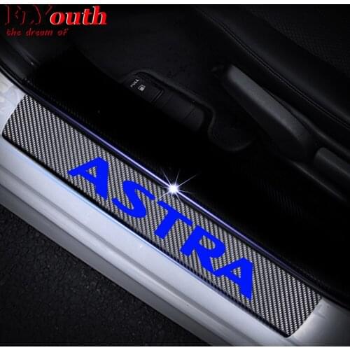 Car Door Sill Scuff Plate For OPEL ASTRA 4D Carbon Fiber Vinyl Stickers Auto Accessories Door Threshold Plate Stickers 4Pcs/set