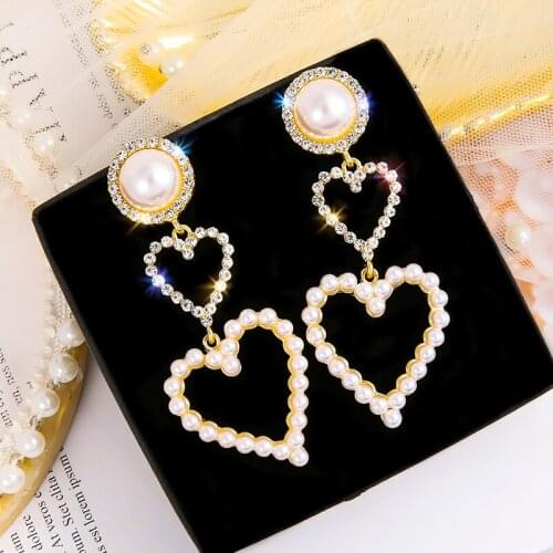 New pearl peach heart love earrings female temperament fashion long sweet earrings earrings jewelry