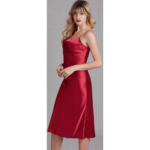 New Ladies Sling Swing Collar Imitation Silk Home Nightgowns Casual Home Wear
