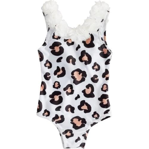 New Fashion Baby Swimwear Baby Girls One-Piece Leopard Swimsuit Flower Round Neck Sleeveless Bodysuit Swimwear Bathing Suit