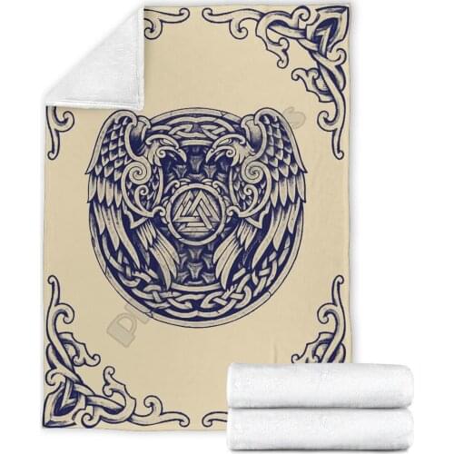 Viking Valknut Huggin And Muninn Sherpa 3D printed Sherpa Blanket on Bed Home Textiles Dreamlike HOME ACCESSORIES