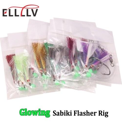 10Bags 5/0 Sea Fishing Snapper Sea Trout Fishing Jigging Rigs Luminous Glowing Sabiki Flasher Rig