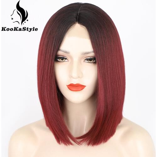 KooKaStyle Synthetic Short Bob Wigs for Women Black/Blonde/Red Wigs Heat Resistant Brizil Cosplay Party Daily Use
