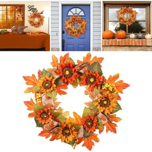 45cm Halloween Wreath Artificial Maple Leaf Pumpkin Wreath Halloween Door Decoration Thanksgiving Autumn Wreath 2021 New