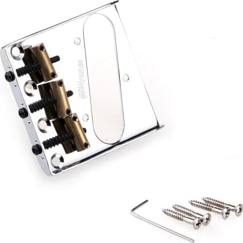 Wilkinson 54mm(2-1/8 inch) String Spacing Vintage Ashtray Guitar Tele Bridge 3 Brass Saddles for Telecaster Style Guitar, Chrome