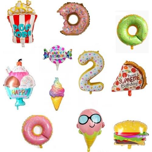 Donut Balloon Pizza Candy Dessert Number Balloons Hamburger Ice cream Balloon Photo Frame props Birthday Baby Shower Decoration