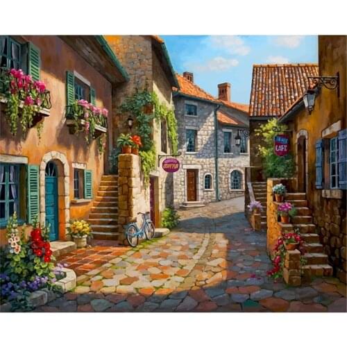 Landscape Seaside Town DIY 11CT Cross Stitch Embroidery Kits Needlework Craft Set Printed Canvas Cotton Thread Home Design