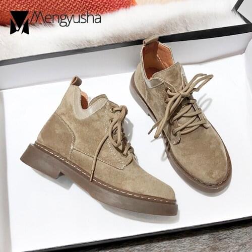 Punk Girl Khaki Suede Leather Boots Street Walking Shoes Woman Lace-Up Platform Winter Snow Booties Solid Ankle Botas Size 34-43