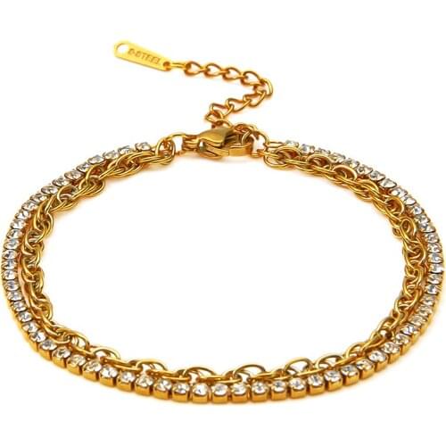 FANSHIDI Stainless Steel Claw Chain Bracelet For Women Rhinestone Double layer Exquisite Beach Jewelry