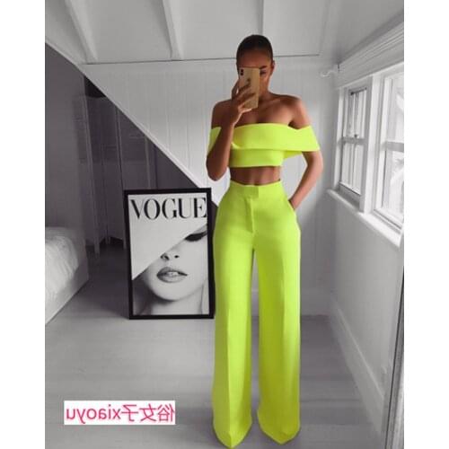 Crop top women 2020 Fashion Womens Two-piece Top and Trousers Womens Sets Outfits for Women Club Outfits for Women