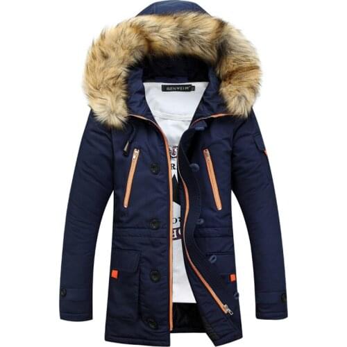 Winter Mens Clothes Thick Large Fur Collar Hooded Couples Cotton-padded Clothes Youth Jacket Mid-length Fur Collar