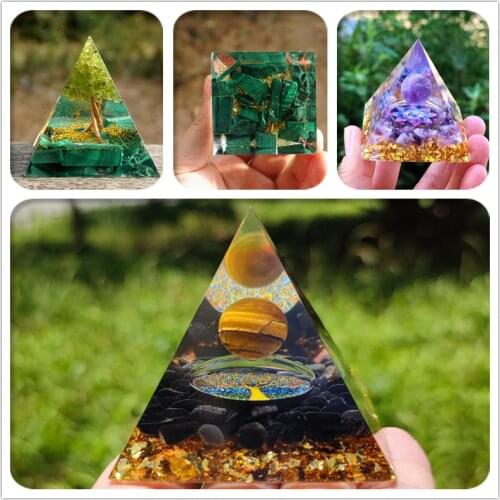 1 Pcs Pyramid Amethyst Peridot Healing Crystal Energy Generator Blanacing Orgonite Pyramide Emf Protection Meditation Yoga Tool