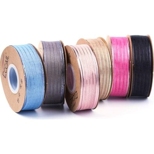 10yards/lot Gold Stripe Organza Ribbon Wedding Christmas Birthday Party Decoration Gift Wrapping Ribbons DIY Hairbow Materials