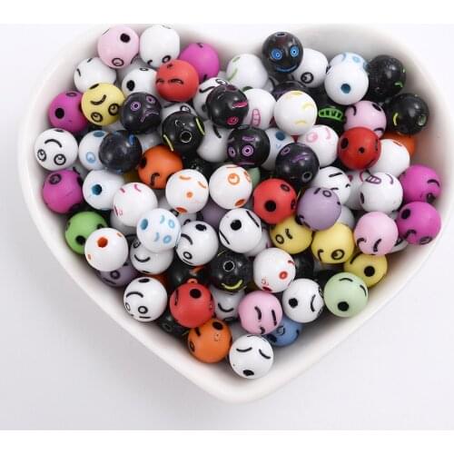 100pcs 8mm Acrylic Colorful Expression Beads Sad Smiley Face Round Jewelry Beads for Making Handmade Necklace Bracelet Keychain