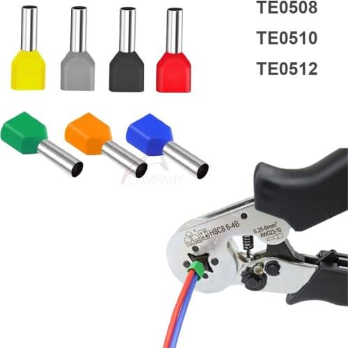 100PCS TE0508 TE0510 TE0512 Double wire tube type pre insulated end head LD4 cold pressed terminal two 0.75 square