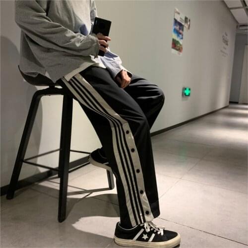 2021 Streetwear Basketball Pants for Men Harem Striped Loose Men Pants Trousers Button Elatic Waist Oversize Pants Male Female