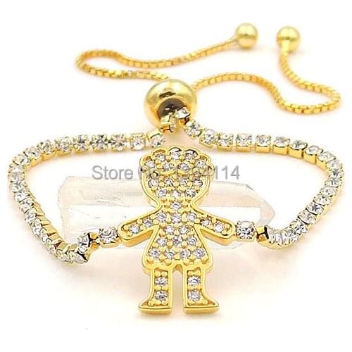 22x13x2 mm Micro Pave Clear CZ Crystal Figure Charm With Paved Clear Crystal Chain Adjustable Bracelet