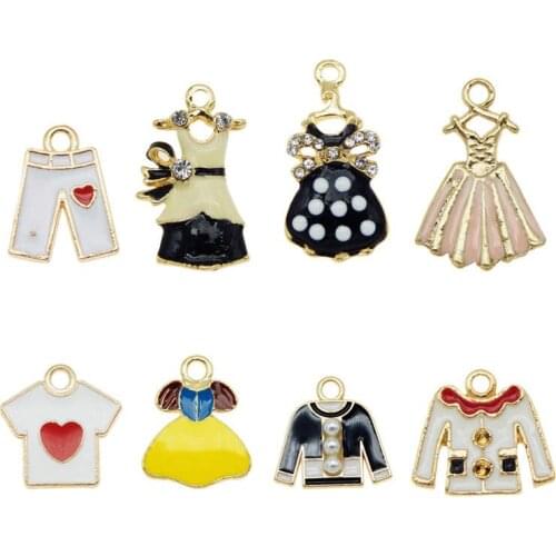 Julie Wang 8PCS Enamel Clothes Charms Mixed Women Dress Pants T-shirt Coat Alloy Necklace Bracelet Jewelry Making Accessory